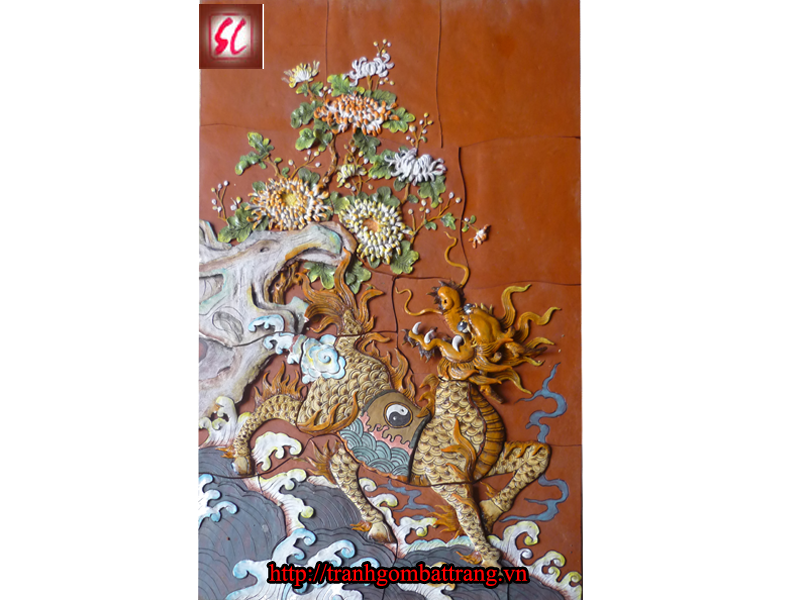 Tranh Tứ Linh Gốm Bát Tràng - Bạch Hổ (Kỳ Lân)